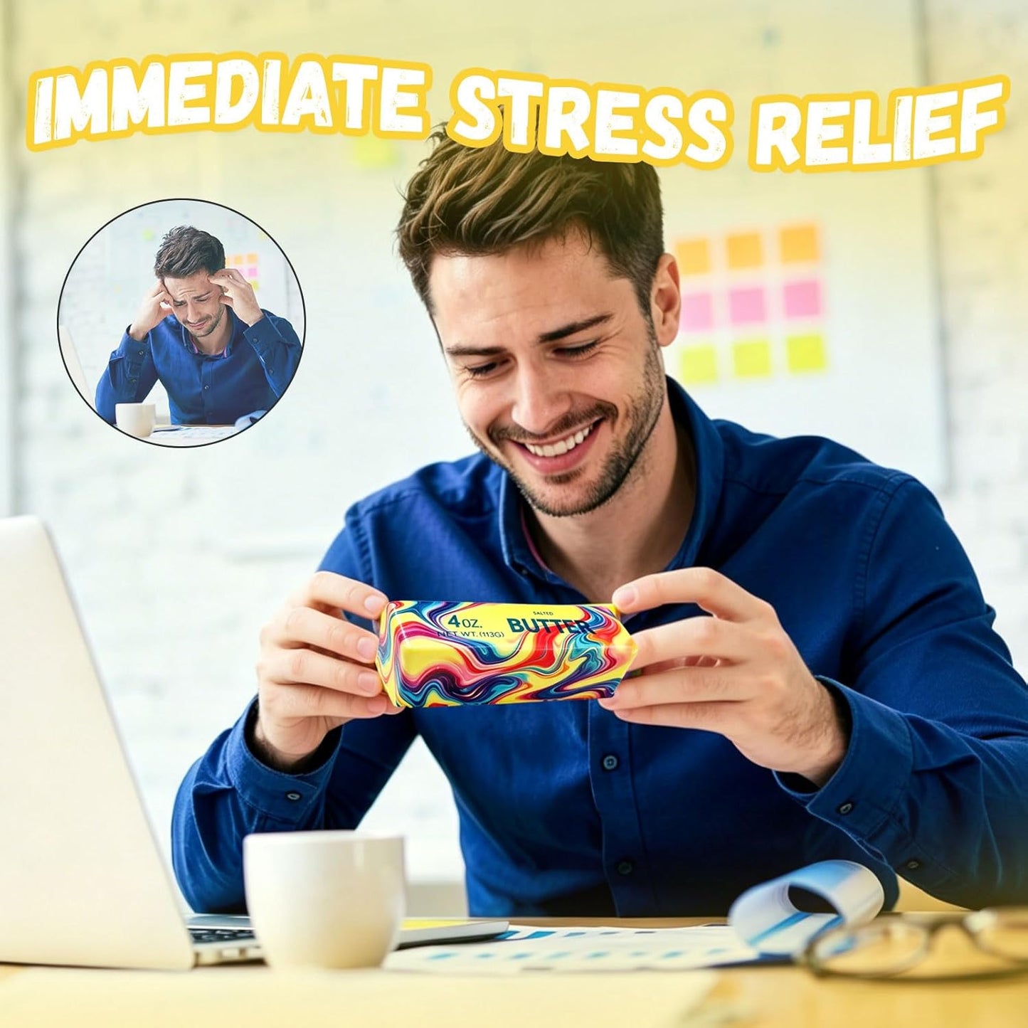 Butter Squishy, 2026 Newest Slow Rising Soft Squeeze Toy ,Realistic Butter Stick with Rainbow Wave, Non-Stick TPR for Office Desk Decor, Party Gift, Anxiety Stress Relief for Adults Kids (1PCS)