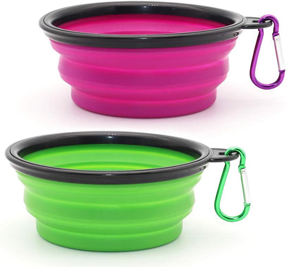 Dog Bowl Pet Collapsible Bowls, 2 Pack Collapsible Dog Water Bowls for Cats Dogs, Portable Pet Feeding Watering Dish for Walking Parking Traveling with 2 Carabiners (Small, Blue+Red)