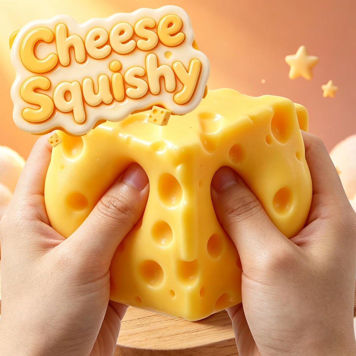 Cheese Squishy Stress Relief Original Sensory Food Squishy Stress Relief Fidget Toy Stress Balls for Adults (Yellow-2Pcs)
