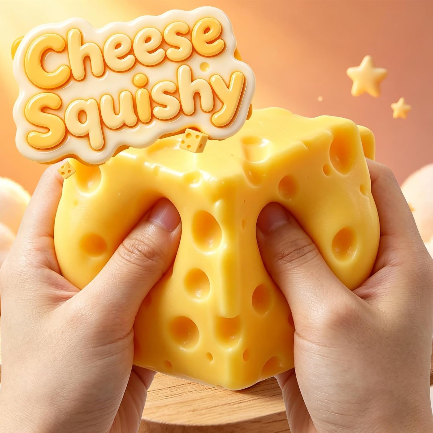 Cheese Squishy Stress Relief Original Sensory Food Squishy Stress Relief Fidget Toy Stress Balls for Adults (Yellow-2Pcs)