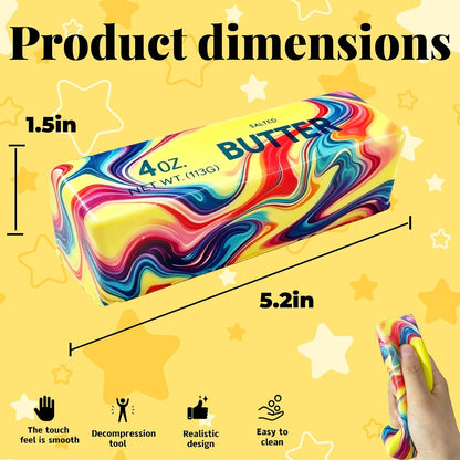 Butter Squishy, 2026 Newest Slow Rising Soft Squeeze Toy ,Realistic Butter Stick with Rainbow Wave, Non-Stick TPR for Office Desk Decor, Party Gift, Anxiety Stress Relief for Adults Kids (1PCS)