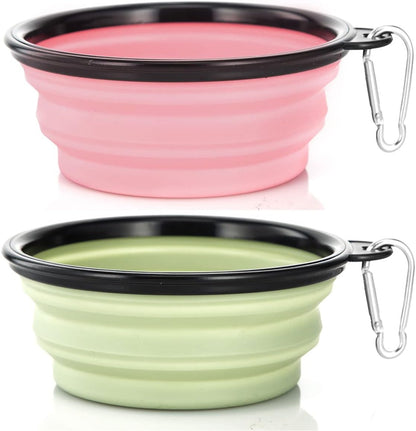 Dog Bowl Pet Collapsible Bowls, 2 Pack Collapsible Dog Water Bowls for Cats Dogs, Portable Pet Feeding Watering Dish for Walking Parking Traveling with 2 Carabiners (Small, Blue+Red)