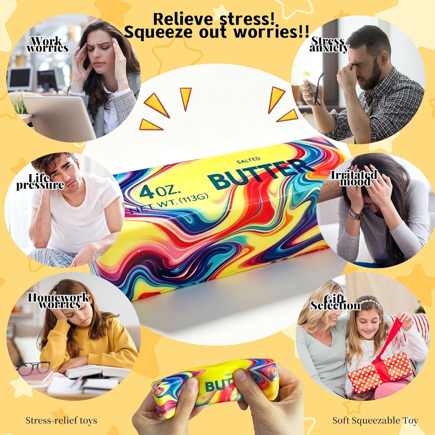 Butter Squishy, 2026 Newest Slow Rising Soft Squeeze Toy ,Realistic Butter Stick with Rainbow Wave, Non-Stick TPR for Office Desk Decor, Party Gift, Anxiety Stress Relief for Adults Kids (1PCS)