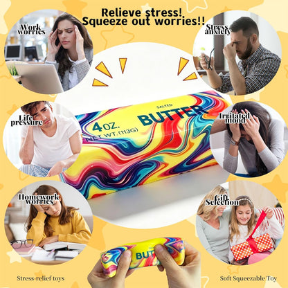 Butter Squishy, 2026 Newest Slow Rising Soft Squeeze Toy ,Realistic Butter Stick with Rainbow Wave, Non-Stick TPR for Office Desk Decor, Party Gift, Anxiety Stress Relief for Adults Kids (1PCS)
