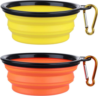 Dog Bowl Pet Collapsible Bowls, 2 Pack Collapsible Dog Water Bowls for Cats Dogs, Portable Pet Feeding Watering Dish for Walking Parking Traveling with 2 Carabiners (Small, Blue+Red)