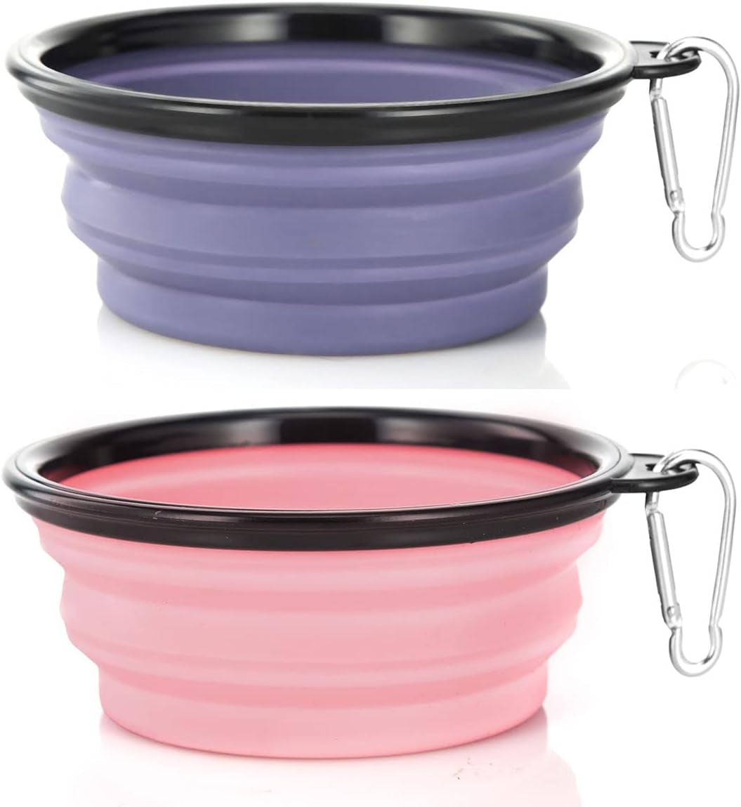Dog Bowl Pet Collapsible Bowls, 2 Pack Collapsible Dog Water Bowls for Cats Dogs, Portable Pet Feeding Watering Dish for Walking Parking Traveling with 2 Carabiners (Small, Blue+Red)