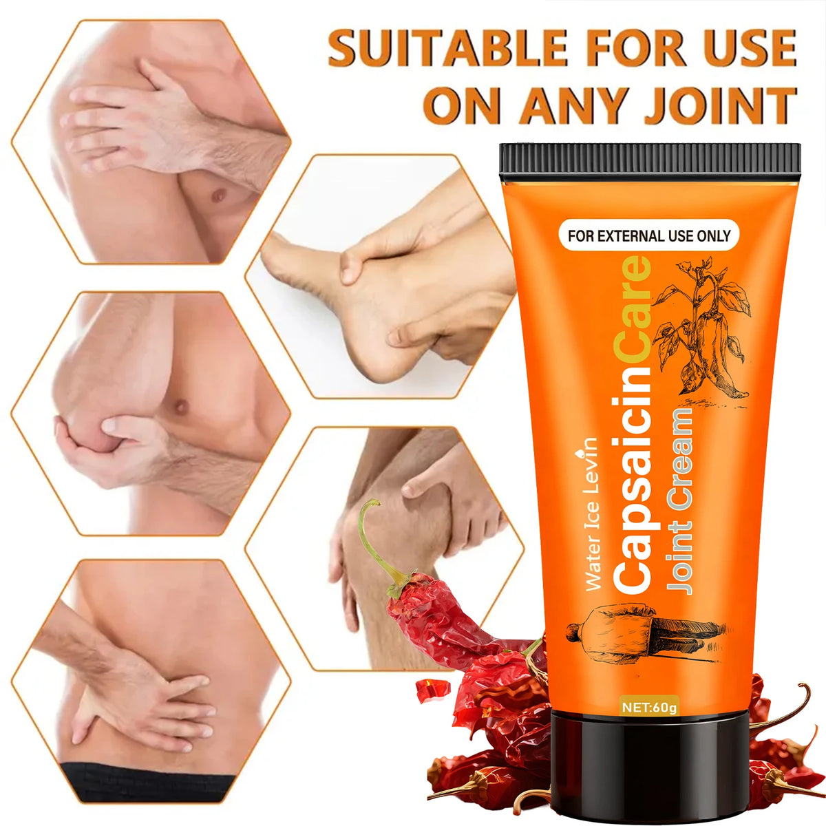 Capsaicin Care Joint Cream for Targeted Relief & Moisturizing with Glucosamine & Vitamin C.