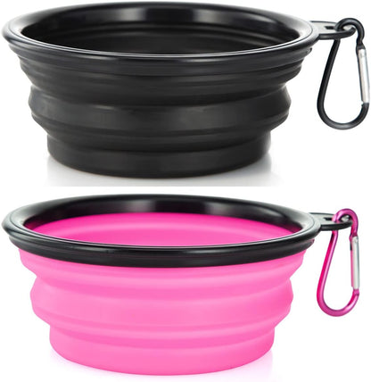 Dog Bowl Pet Collapsible Bowls, 2 Pack Collapsible Dog Water Bowls for Cats Dogs, Portable Pet Feeding Watering Dish for Walking Parking Traveling with 2 Carabiners (Small, Blue+Red)