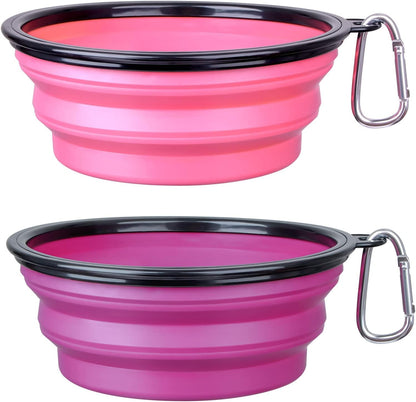 Dog Bowl Pet Collapsible Bowls, 2 Pack Collapsible Dog Water Bowls for Cats Dogs, Portable Pet Feeding Watering Dish for Walking Parking Traveling with 2 Carabiners (Small, Blue+Red)