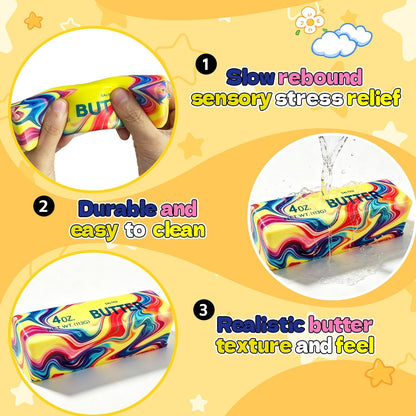 Butter Squishy, 2026 Newest Slow Rising Soft Squeeze Toy ,Realistic Butter Stick with Rainbow Wave, Non-Stick TPR for Office Desk Decor, Party Gift, Anxiety Stress Relief for Adults Kids (1PCS)