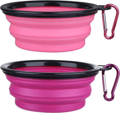 Dog Bowl Pet Collapsible Bowls, 2 Pack Collapsible Dog Water Bowls for Cats Dogs, Portable Pet Feeding Watering Dish for Walking Parking Traveling with 2 Carabiners (Small, Blue+Red)