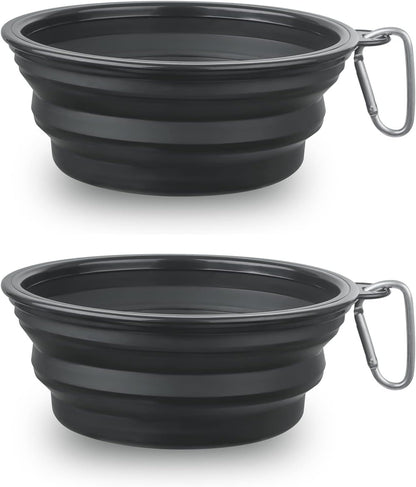 Dog Bowl Pet Collapsible Bowls, 2 Pack Collapsible Dog Water Bowls for Cats Dogs, Portable Pet Feeding Watering Dish for Walking Parking Traveling with 2 Carabiners (Small, Blue+Red)
