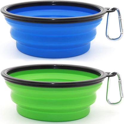Dog Bowl Pet Collapsible Bowls, 2 Pack Collapsible Dog Water Bowls for Cats Dogs, Portable Pet Feeding Watering Dish for Walking Parking Traveling with 2 Carabiners (Small, Blue+Red)