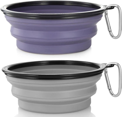 Dog Bowl Pet Collapsible Bowls, 2 Pack Collapsible Dog Water Bowls for Cats Dogs, Portable Pet Feeding Watering Dish for Walking Parking Traveling with 2 Carabiners (Small, Blue+Red)