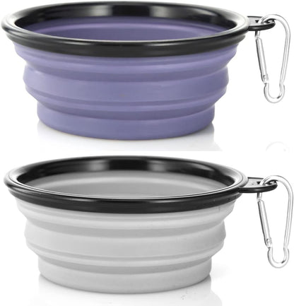 Dog Bowl Pet Collapsible Bowls, 2 Pack Collapsible Dog Water Bowls for Cats Dogs, Portable Pet Feeding Watering Dish for Walking Parking Traveling with 2 Carabiners (Small, Blue+Red)