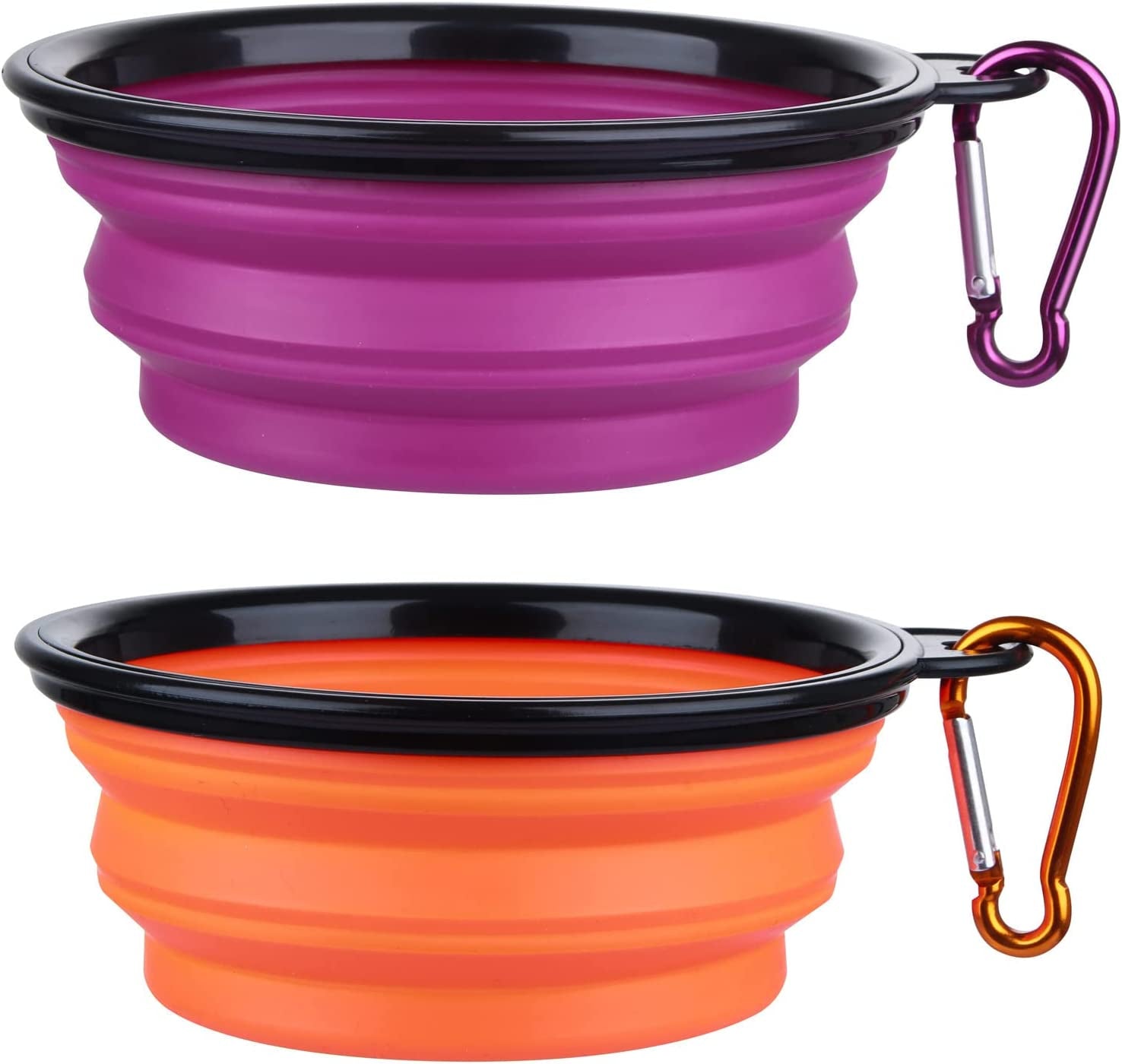 Dog Bowl Pet Collapsible Bowls, 2 Pack Collapsible Dog Water Bowls for Cats Dogs, Portable Pet Feeding Watering Dish for Walking Parking Traveling with 2 Carabiners (Small, Blue+Red)
