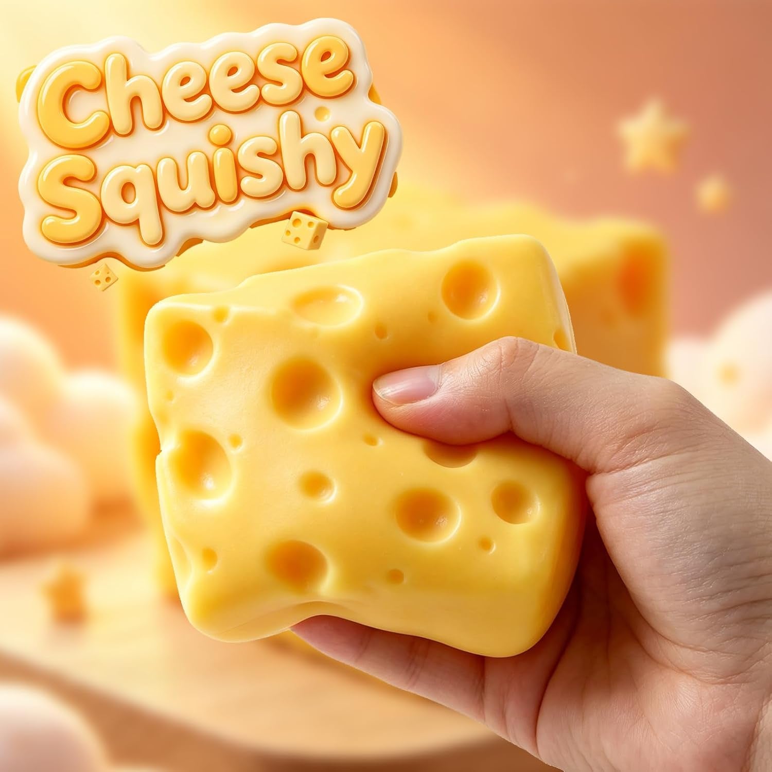 Cheese Squishy Stress Relief Original Sensory Food Squishy Stress Relief Fidget Toy Stress Balls for Adults (Yellow-2Pcs)