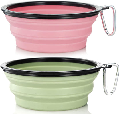 Dog Bowl Pet Collapsible Bowls, 2 Pack Collapsible Dog Water Bowls for Cats Dogs, Portable Pet Feeding Watering Dish for Walking Parking Traveling with 2 Carabiners (Small, Blue+Red)