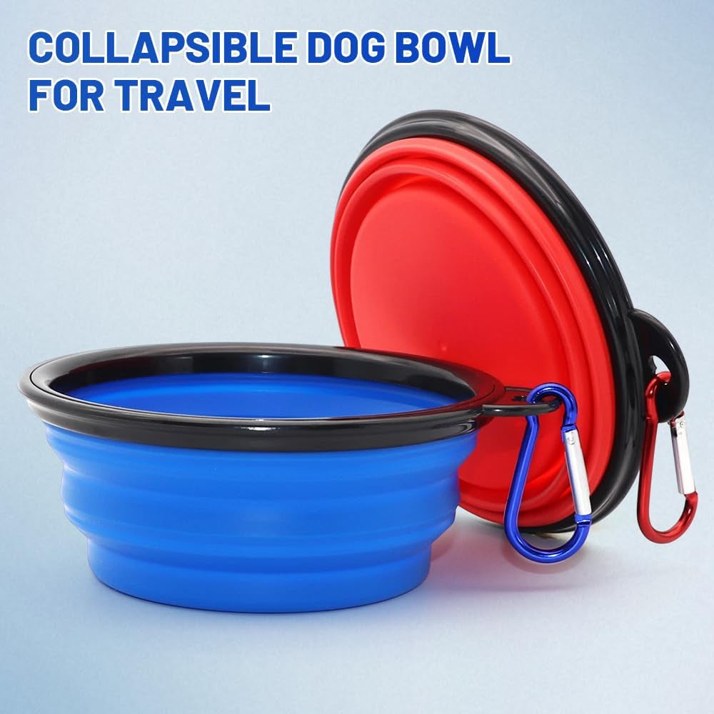 Dog Bowl Pet Collapsible Bowls, 2 Pack Collapsible Dog Water Bowls for Cats Dogs, Portable Pet Feeding Watering Dish for Walking Parking Traveling with 2 Carabiners (Small, Blue+Red)