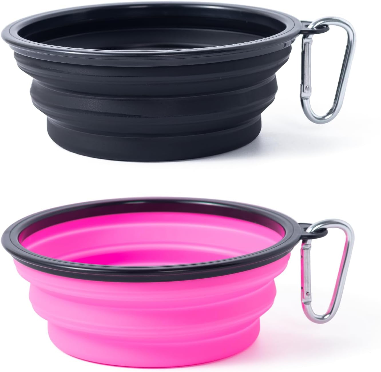 Dog Bowl Pet Collapsible Bowls, 2 Pack Collapsible Dog Water Bowls for Cats Dogs, Portable Pet Feeding Watering Dish for Walking Parking Traveling with 2 Carabiners (Small, Blue+Red)