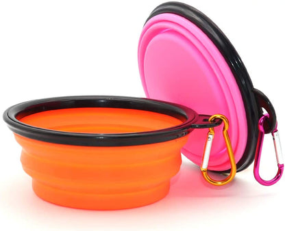Dog Bowl Pet Collapsible Bowls, 2 Pack Collapsible Dog Water Bowls for Cats Dogs, Portable Pet Feeding Watering Dish for Walking Parking Traveling with 2 Carabiners (Small, Blue+Red)