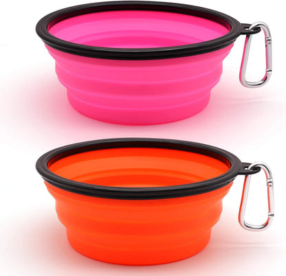 Dog Bowl Pet Collapsible Bowls, 2 Pack Collapsible Dog Water Bowls for Cats Dogs, Portable Pet Feeding Watering Dish for Walking Parking Traveling with 2 Carabiners (Small, Blue+Red)