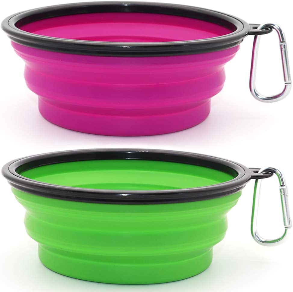 Dog Bowl Pet Collapsible Bowls, 2 Pack Collapsible Dog Water Bowls for Cats Dogs, Portable Pet Feeding Watering Dish for Walking Parking Traveling with 2 Carabiners (Small, Blue+Red)
