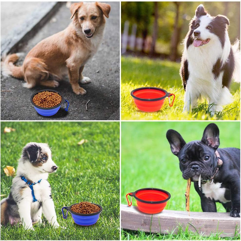 Dog Bowl Pet Collapsible Bowls, 2 Pack Collapsible Dog Water Bowls for Cats Dogs, Portable Pet Feeding Watering Dish for Walking Parking Traveling with 2 Carabiners (Small, Blue+Red)