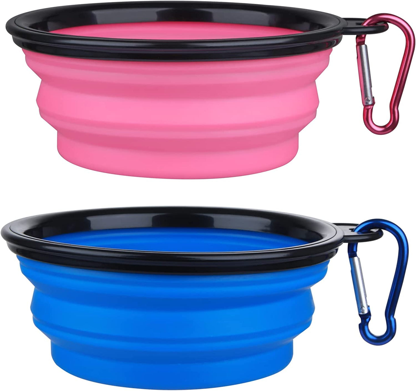 Dog Bowl Pet Collapsible Bowls, 2 Pack Collapsible Dog Water Bowls for Cats Dogs, Portable Pet Feeding Watering Dish for Walking Parking Traveling with 2 Carabiners (Small, Blue+Red)