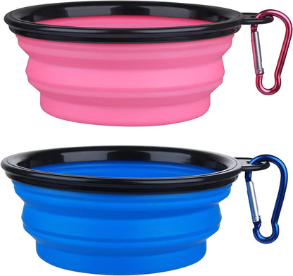 Dog Bowl Pet Collapsible Bowls, 2 Pack Collapsible Dog Water Bowls for Cats Dogs, Portable Pet Feeding Watering Dish for Walking Parking Traveling with 2 Carabiners (Small, Blue+Red)