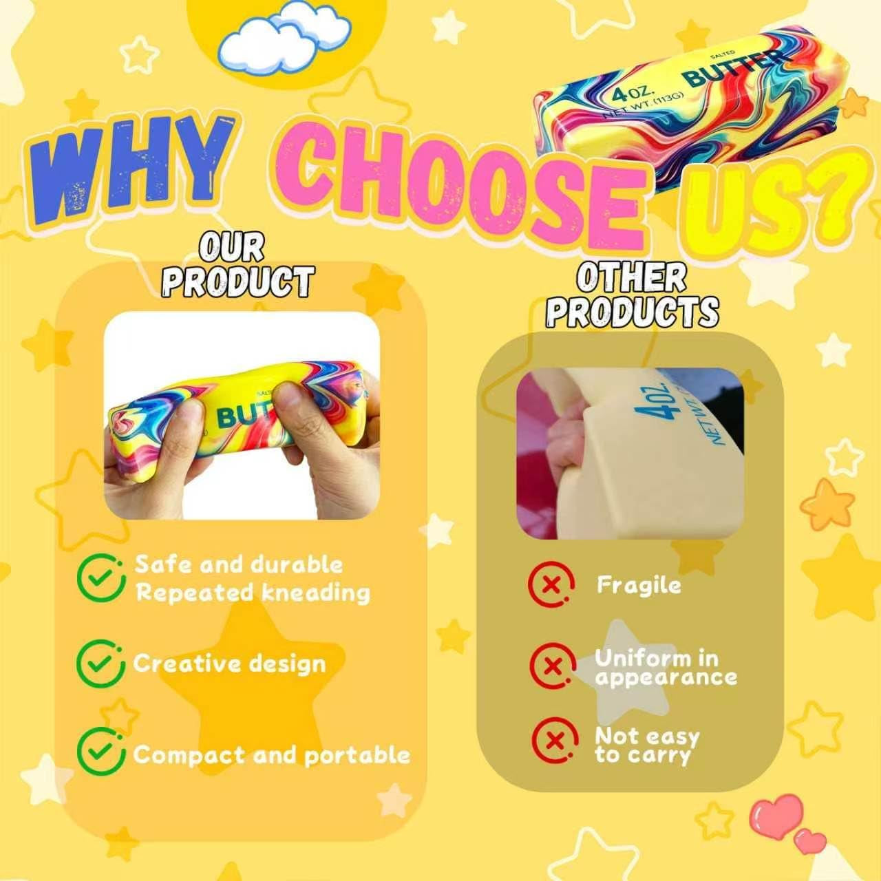 Butter Squishy, 2026 Newest Slow Rising Soft Squeeze Toy ,Realistic Butter Stick with Rainbow Wave, Non-Stick TPR for Office Desk Decor, Party Gift, Anxiety Stress Relief for Adults Kids (1PCS)
